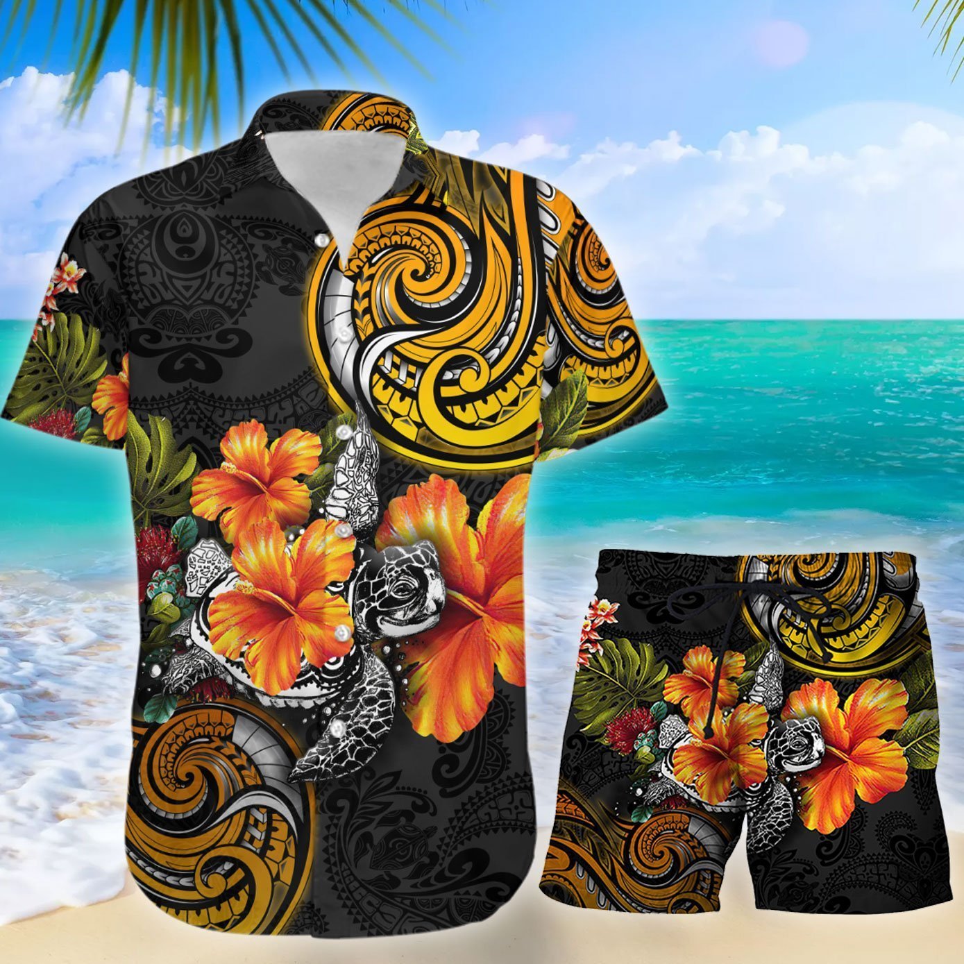 Amazing Polynesian Turtle Hibiscus Hawaiian Shirt