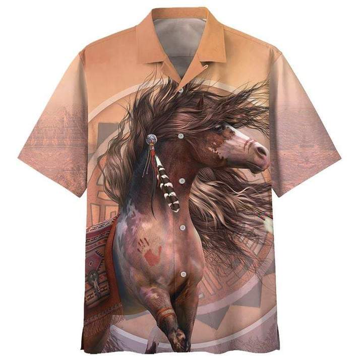 Beautiful Native Horse Brown Hawaiian Shirt