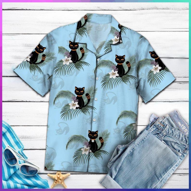 Black Cat Tropical Hawaiian Shirt