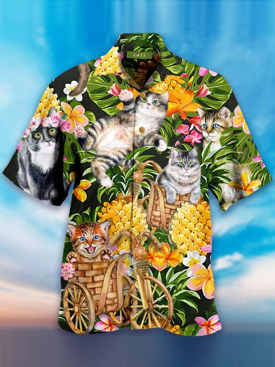 Collar Printed Leaves Hawaiian Shirt