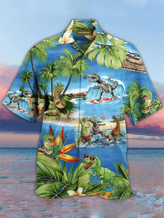 Dinosaur Coconut Tree Hawaiian Shirt