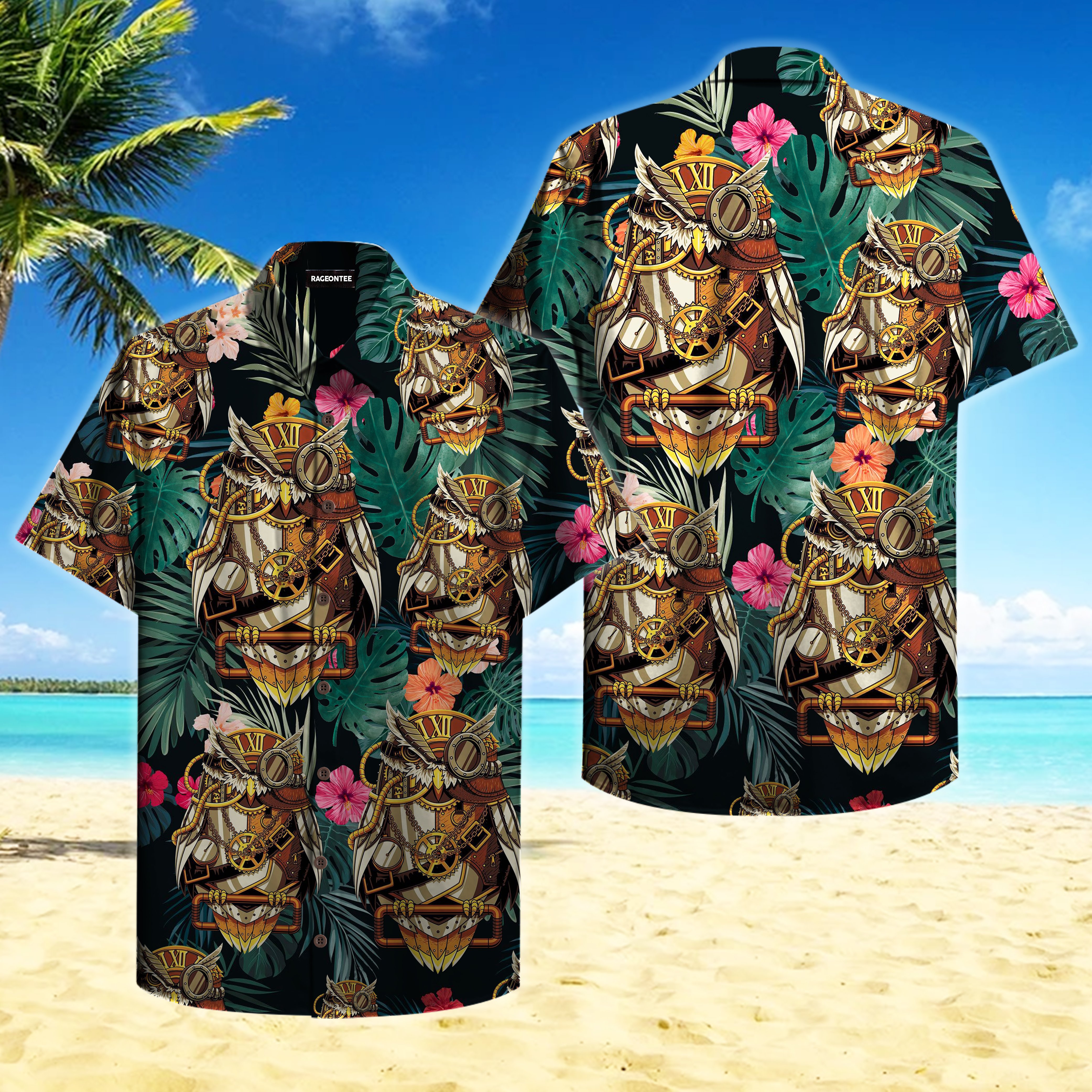 Mechanical Owl With Diamonds Hawaiian Shirt