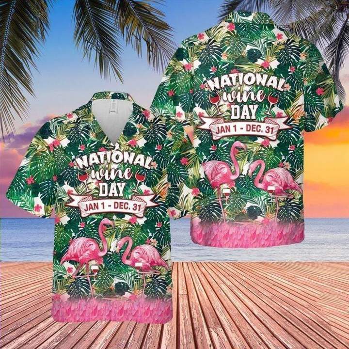 National Wine Day Flamingo Hawaiian Shirt