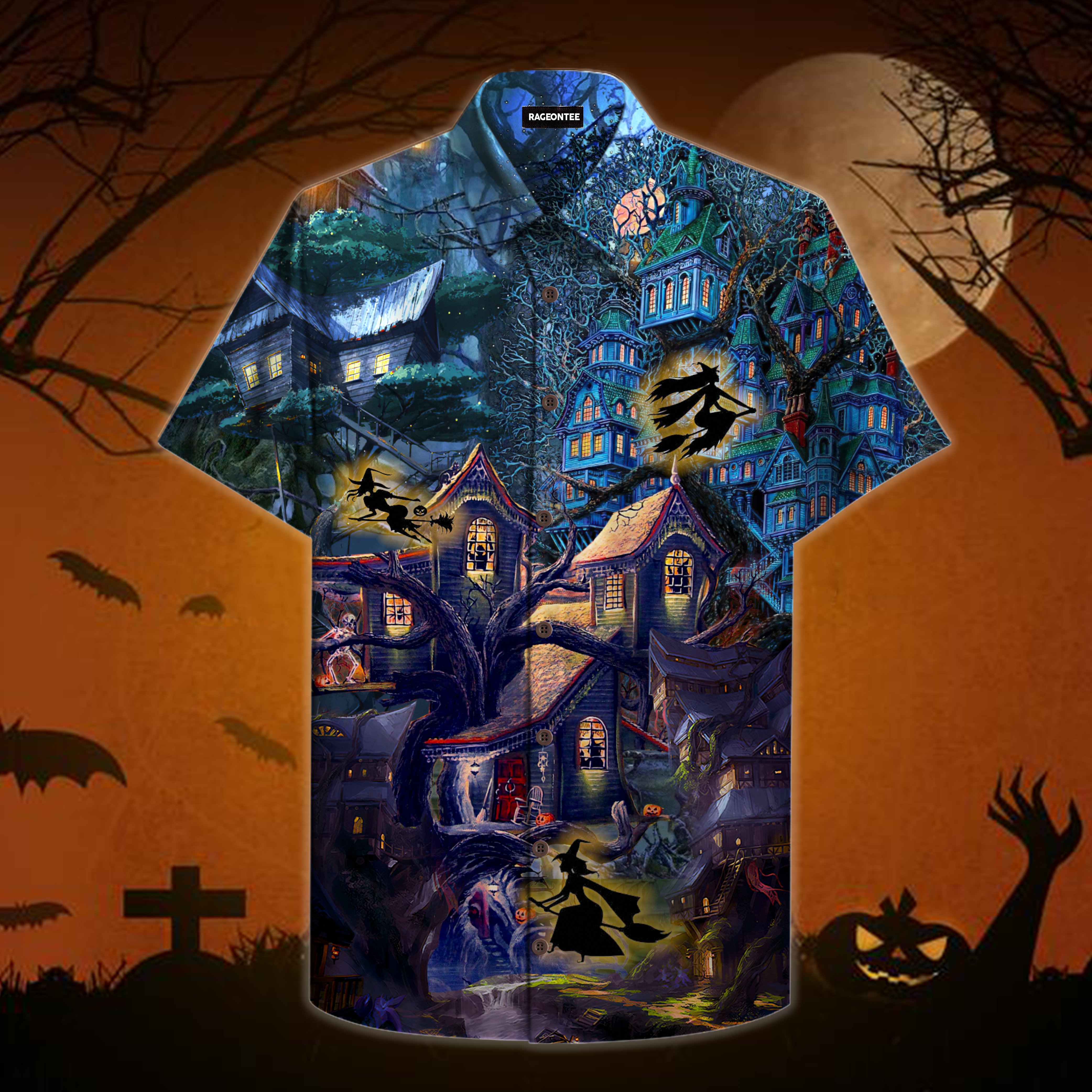 Scary Witch Tree House Hawaiian Shirt