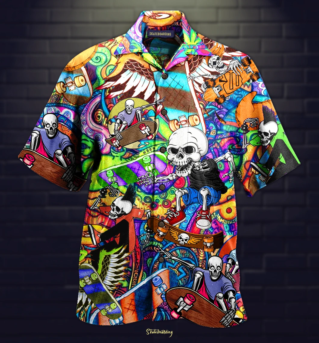 Skeleton Skating Hawaiian Shirt