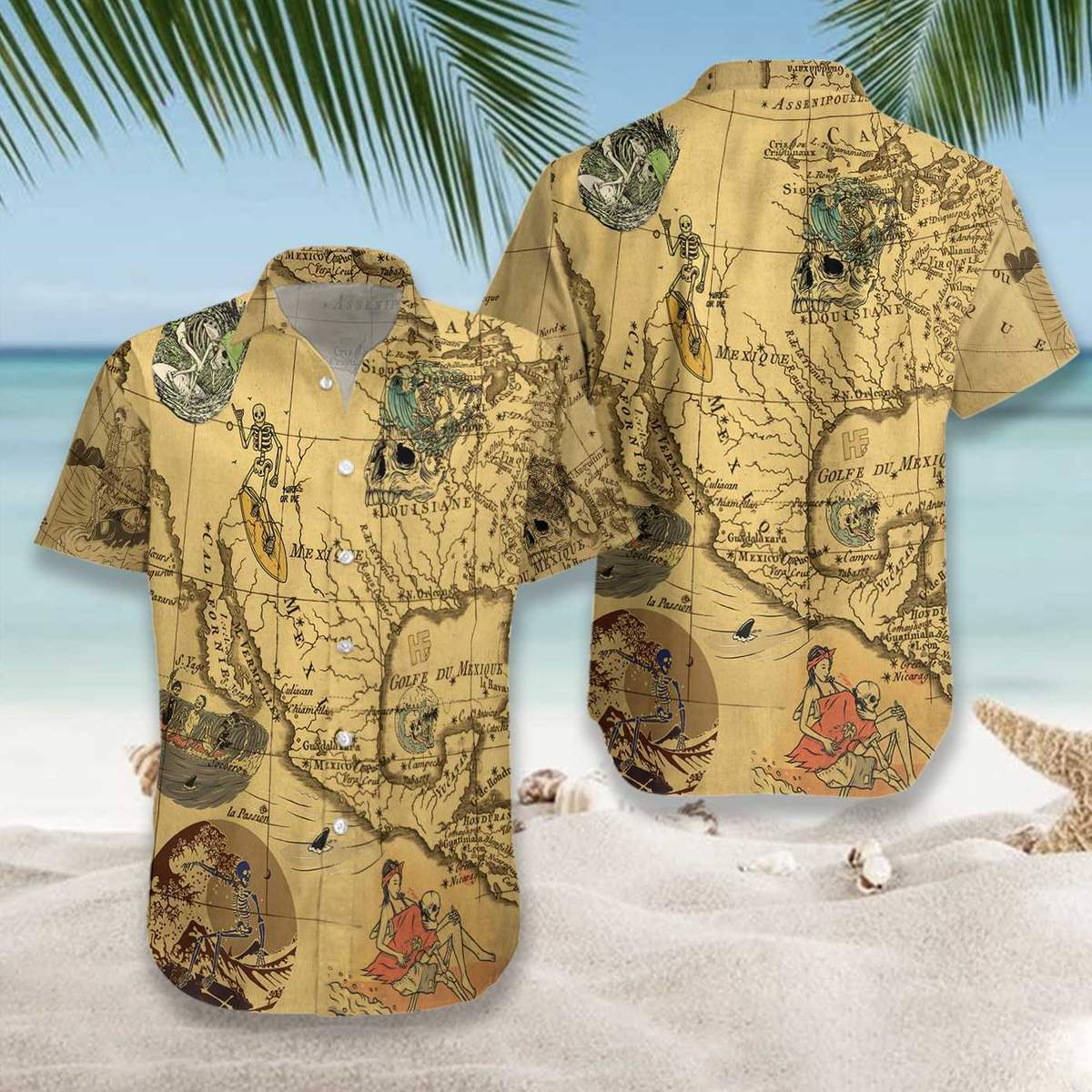 Skeleton Surfing Hawaiian Shirt
