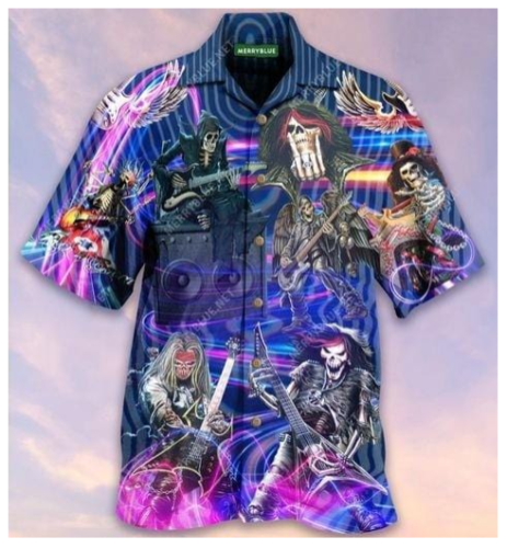 Skulls Play Guitar Rock On World Hawaiian Shirt