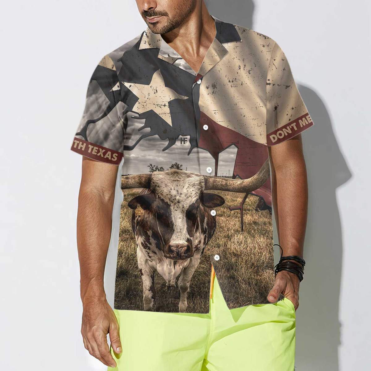 Texas Longhorn With Flag Unisex Hawaiian Shirt