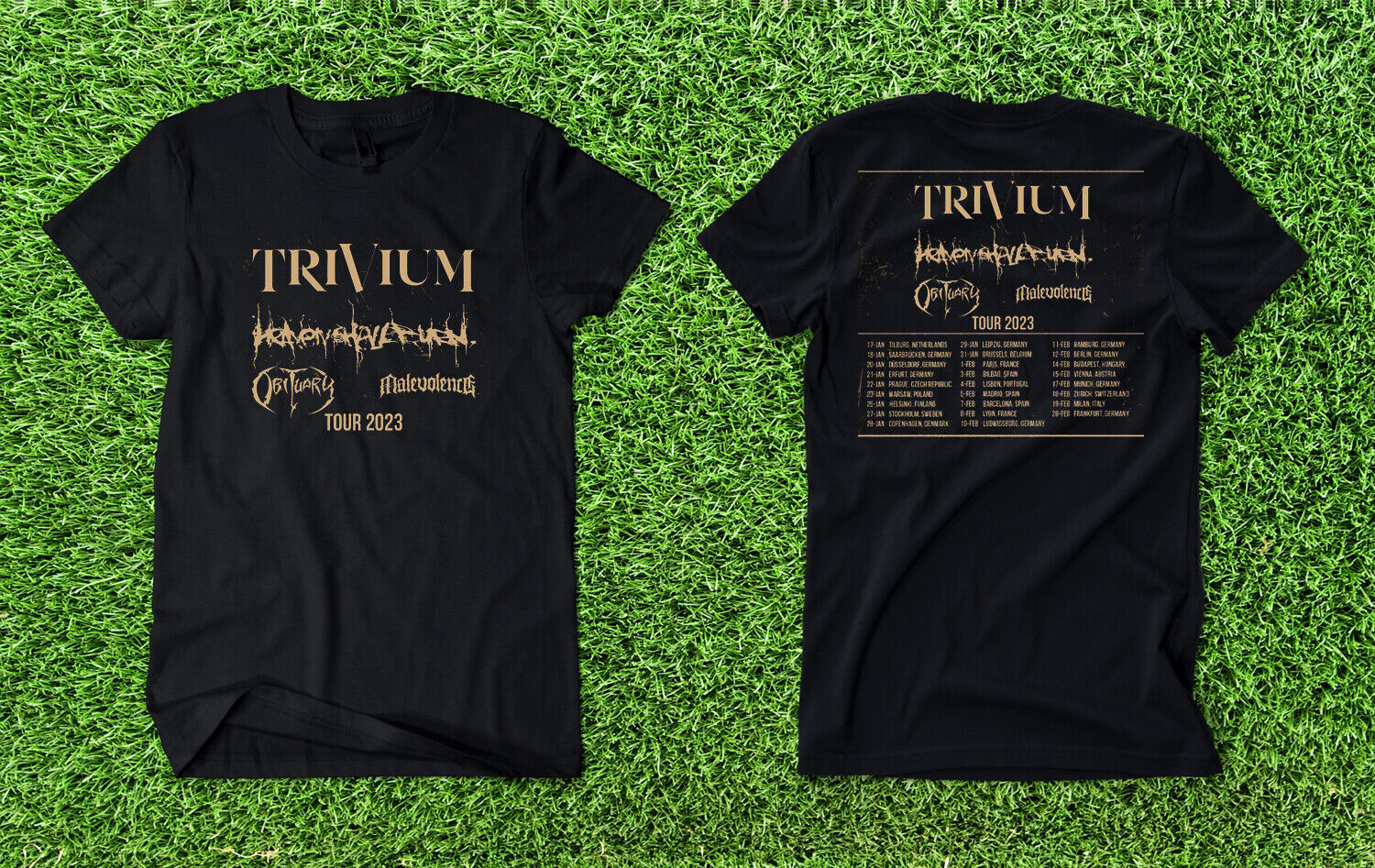 Trivium Europe Tour 2023 Heavenshallburn Obituary T Shirt