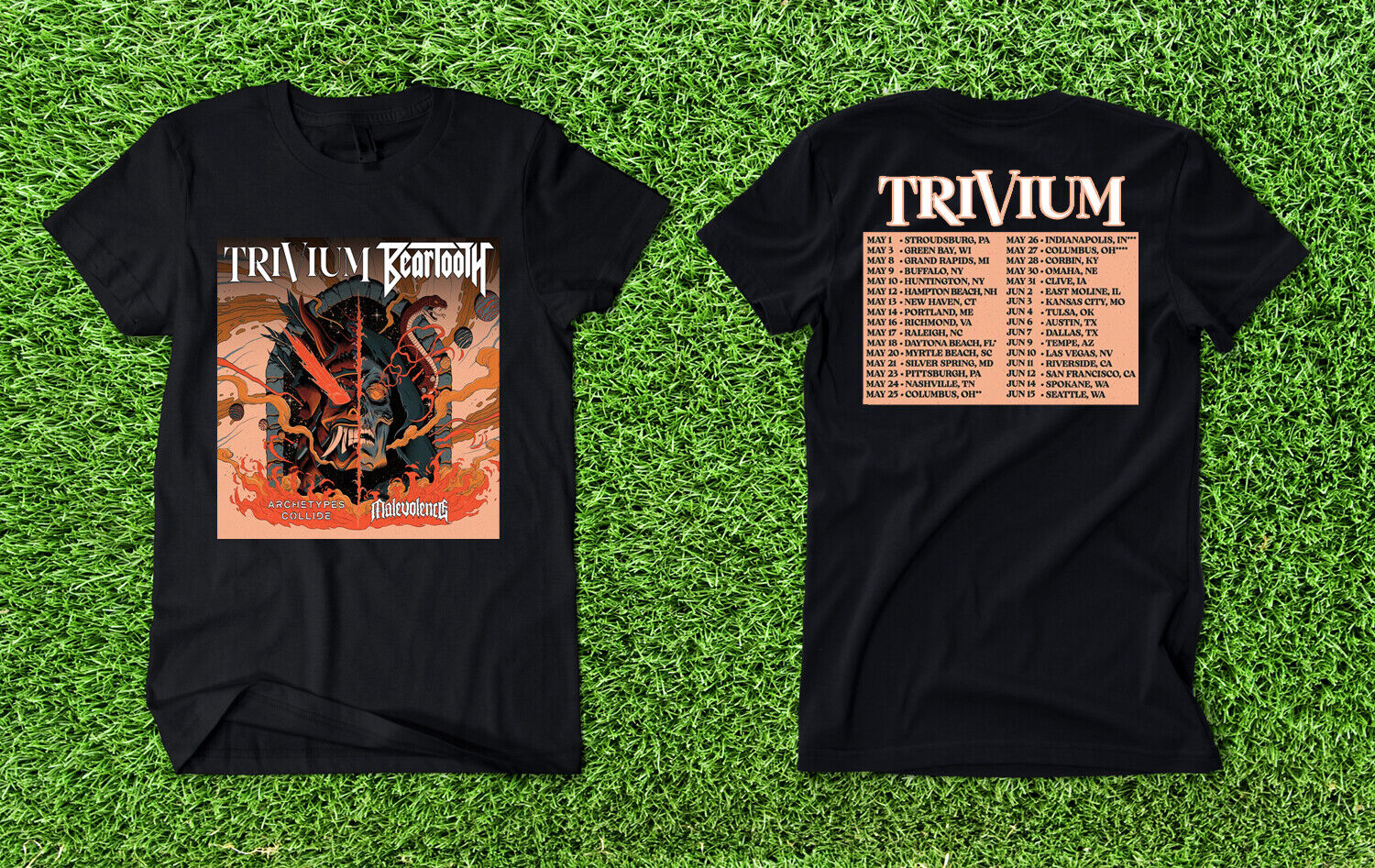 Trivium Europe Tour 2023 Heavenshallburn Obituary T Shirts