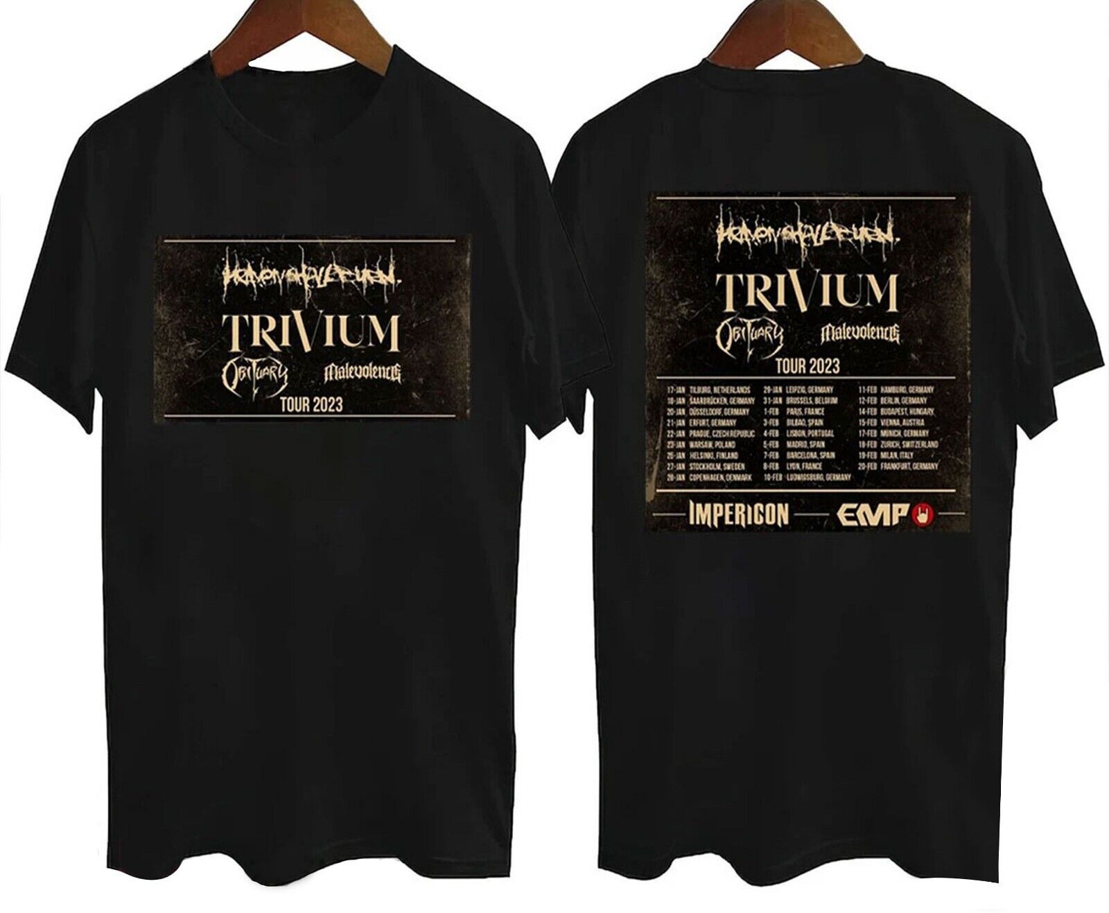 Trivium Europe Tour 2023 Heavenshallburn Obituary TShirt