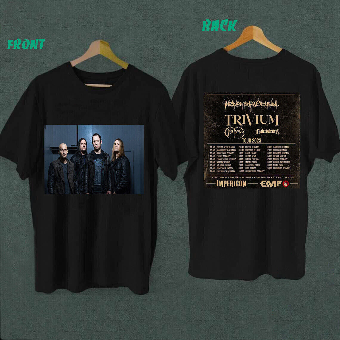 Trivium Europe Tour 2023 Heavenshallburn Obituary Tee