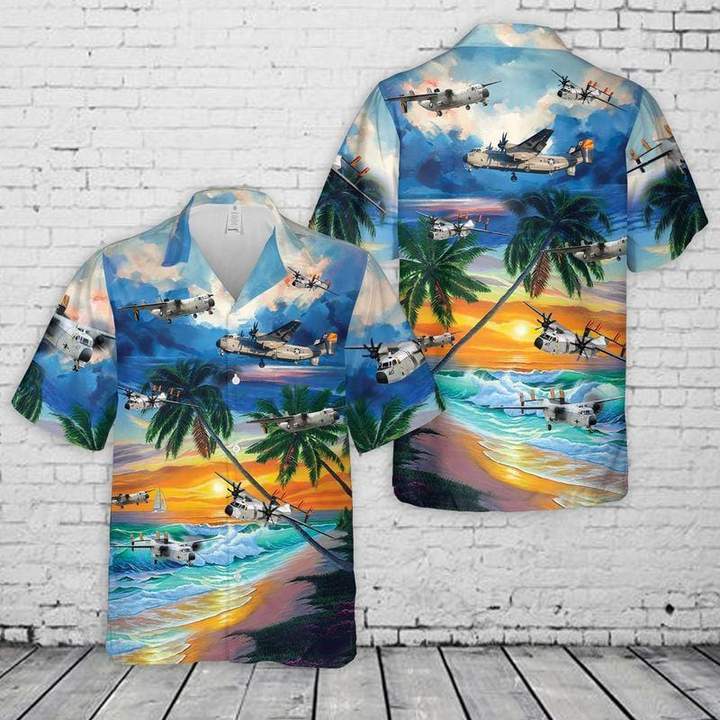 Tropical Beach Us Navy Grumman Hawaiian Shirt