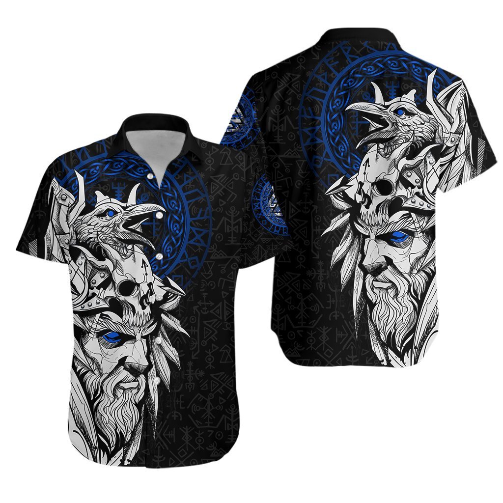 Viking Odin And Raven Blue Hawaiian Shirt