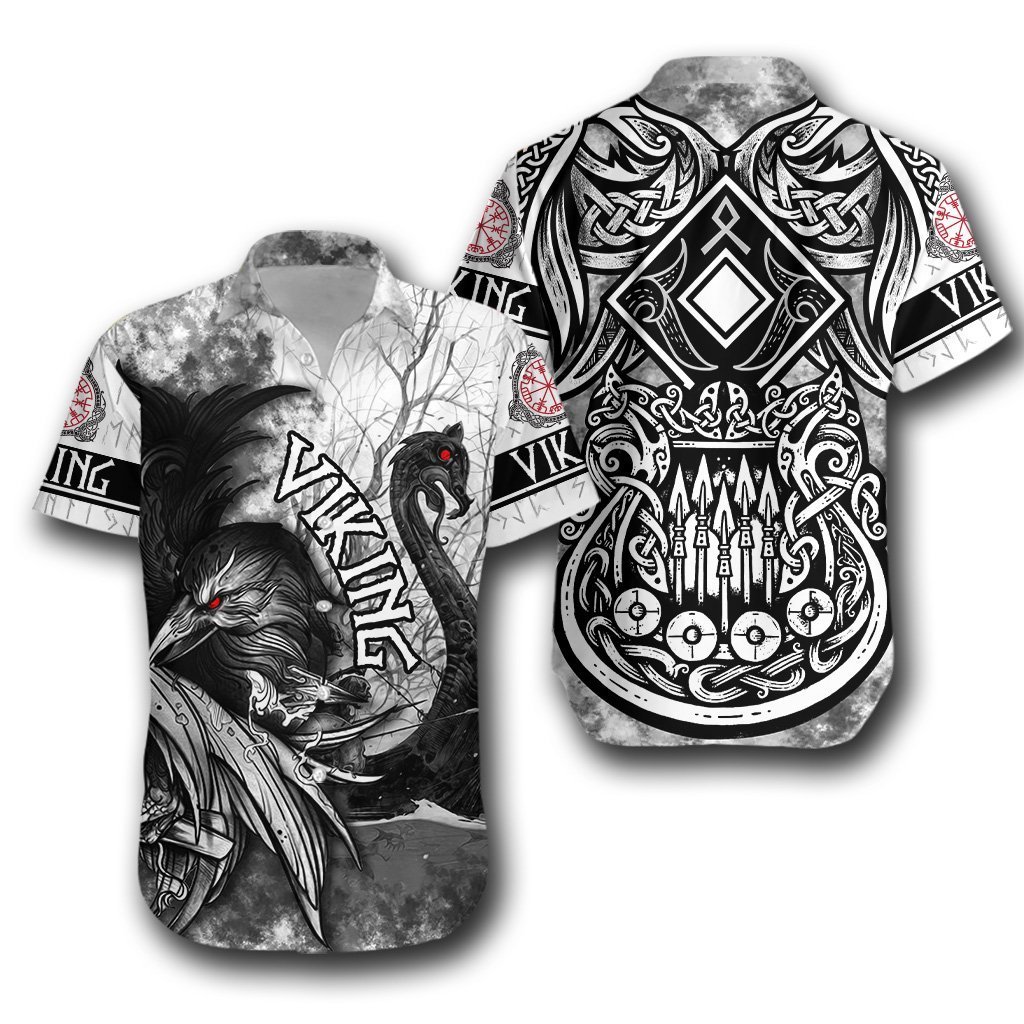 Viking Raven And Drakkar Hawaiian Shirt