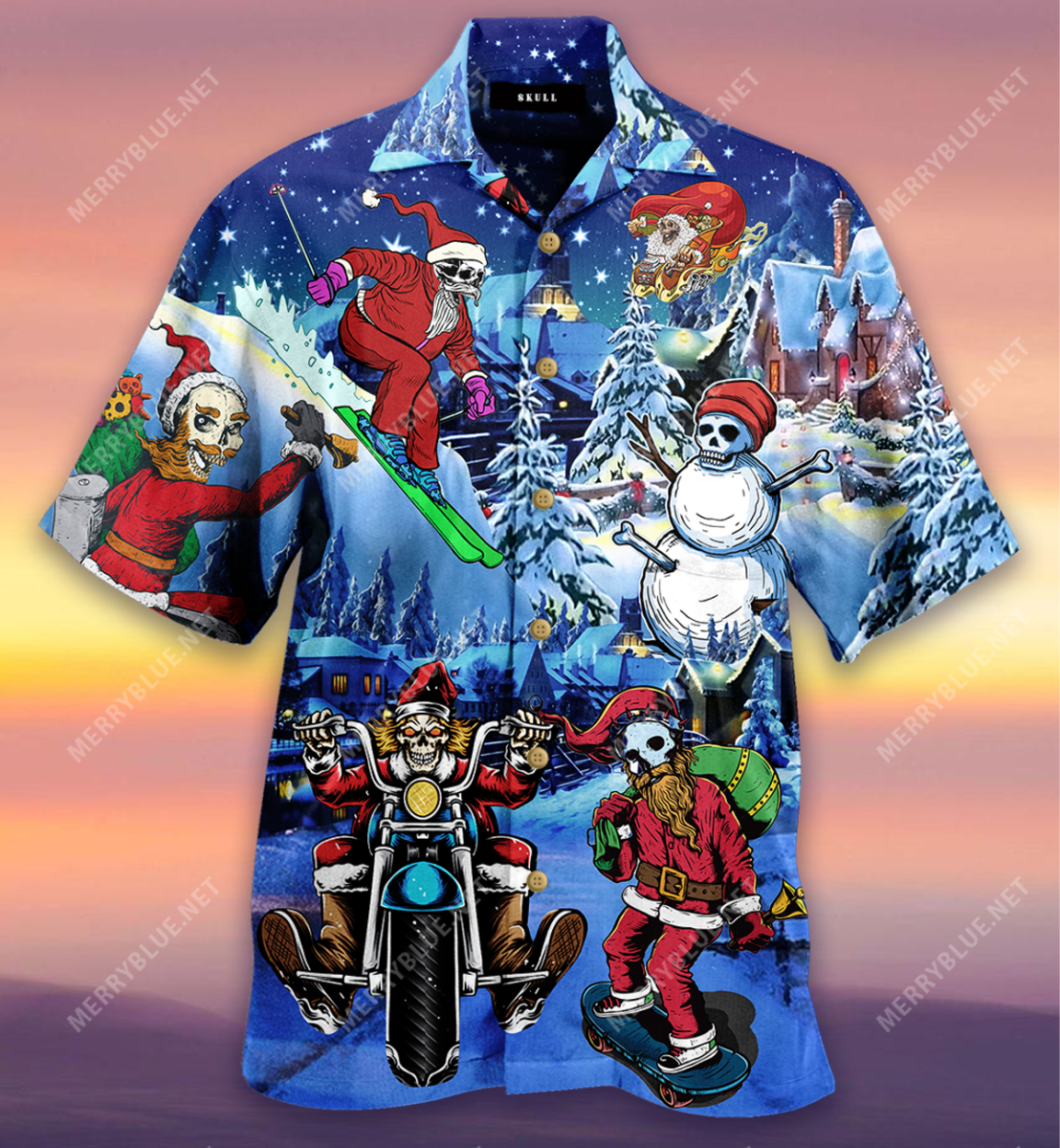 Merry Chrismas With Skull Unisex Hawaiian Shirt