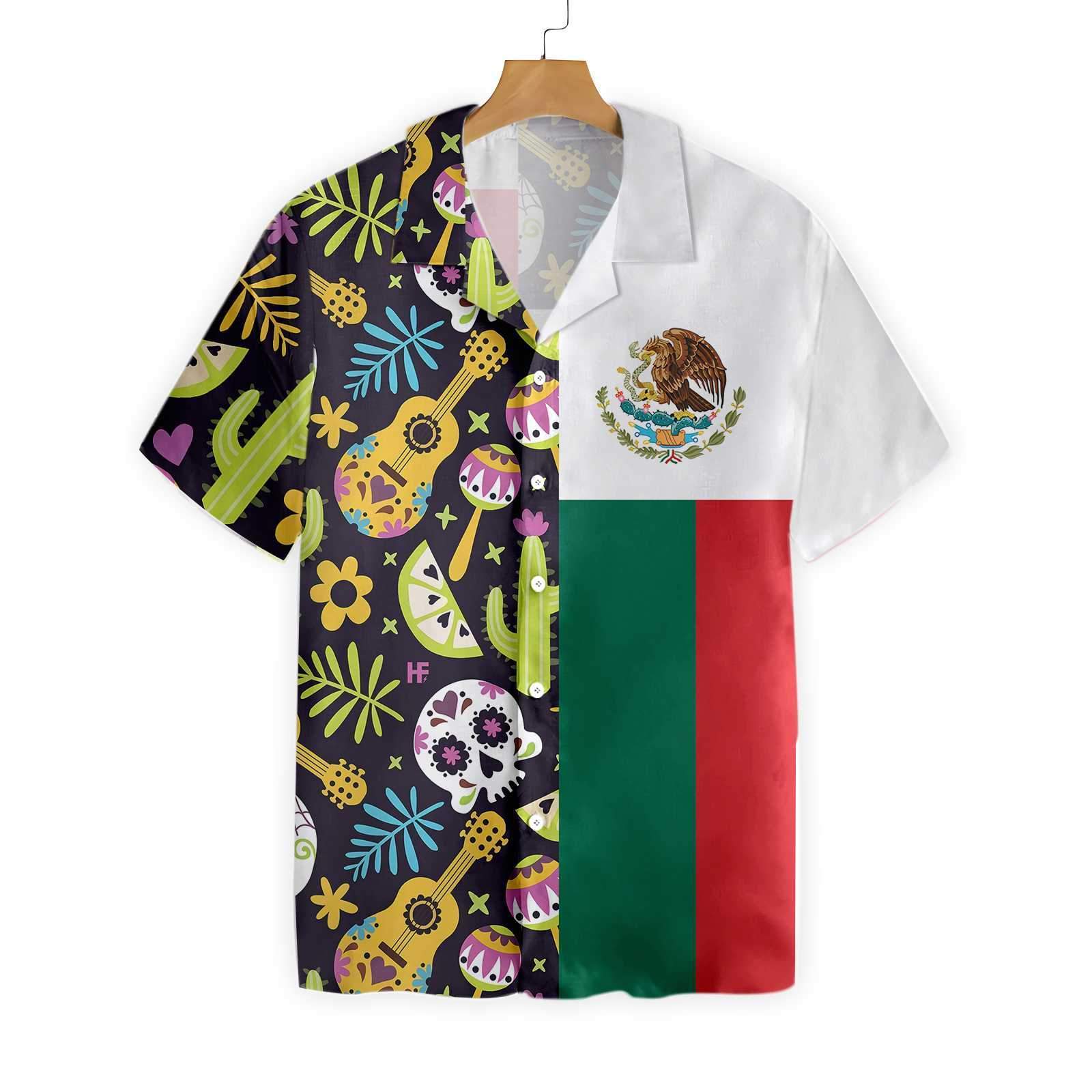 Mexican Skull Guitar Flag Hawaiian Shirt-1