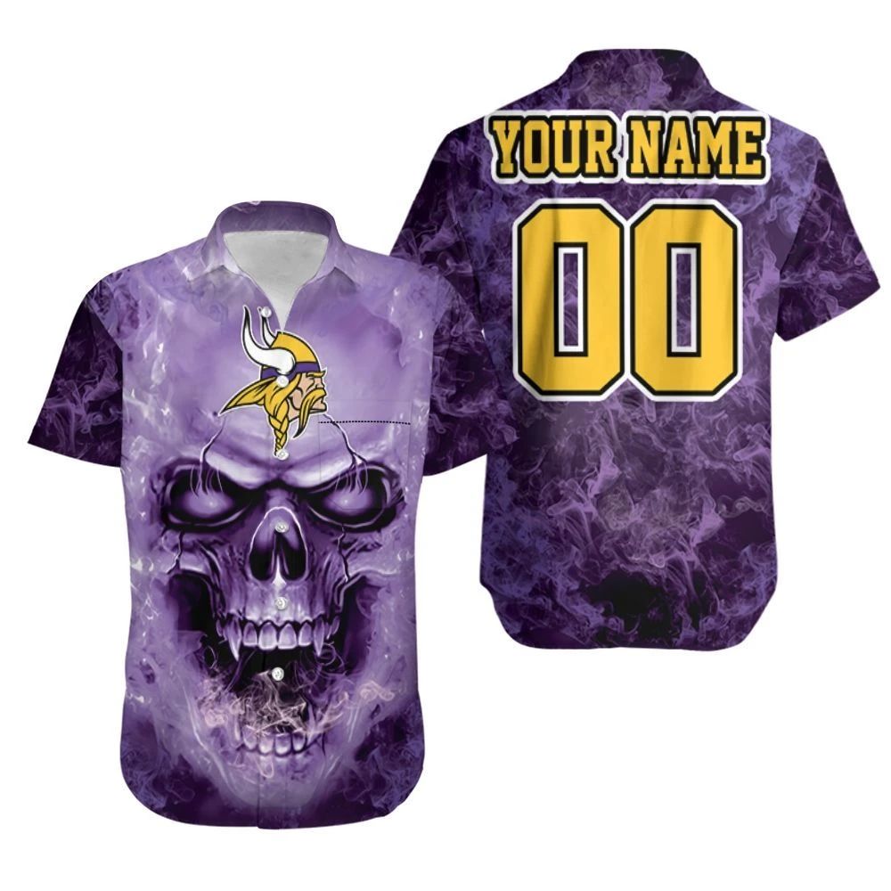 Minnesota Vikings Skull For Vikings Fan 3d Personalized Hawaiian Shirt Beach Set