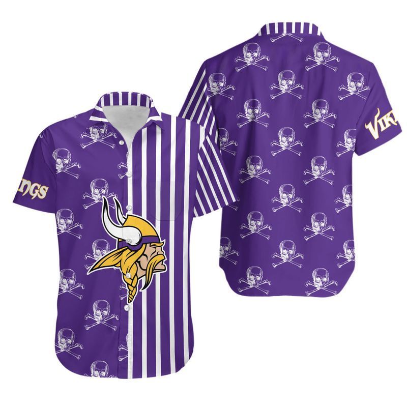 Minnesota Vikings Stripes And Skull Hawaiian Shirt For Fans-1