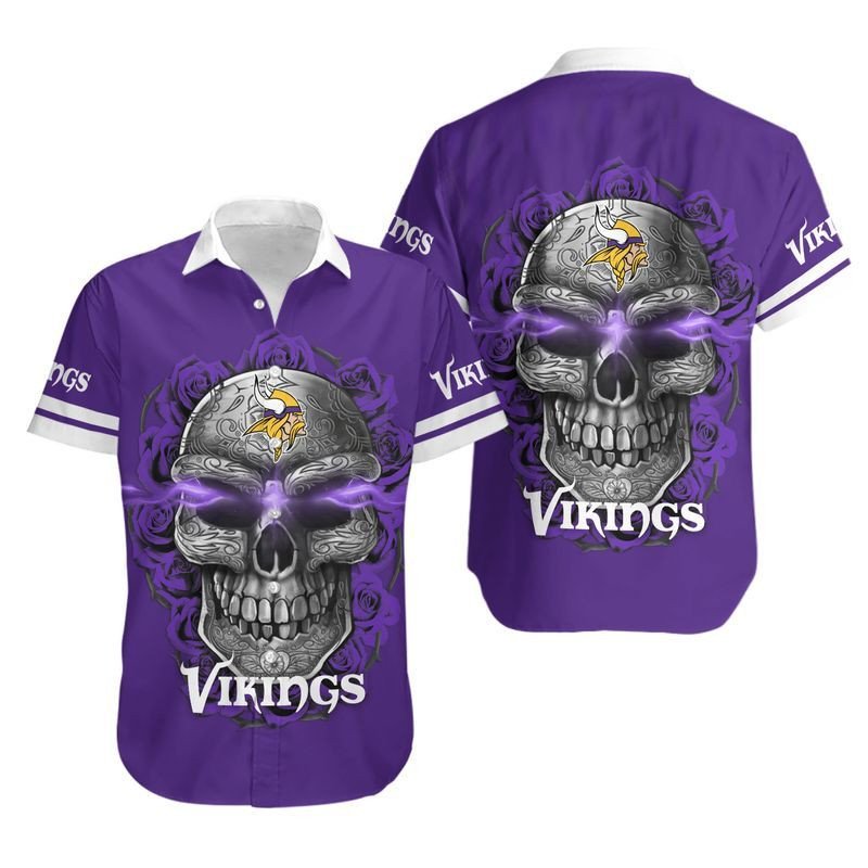 Minnesota Vikings Sugar Skull Nfl Hawaiian Shirt For Fans-1