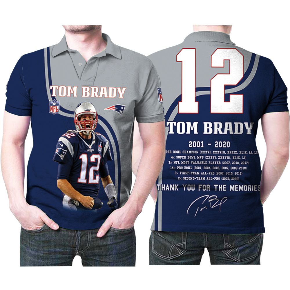 Art Tom Brady 12 New England Patriots Highlight Career Signatures 3D All Over Print Polo Shirt