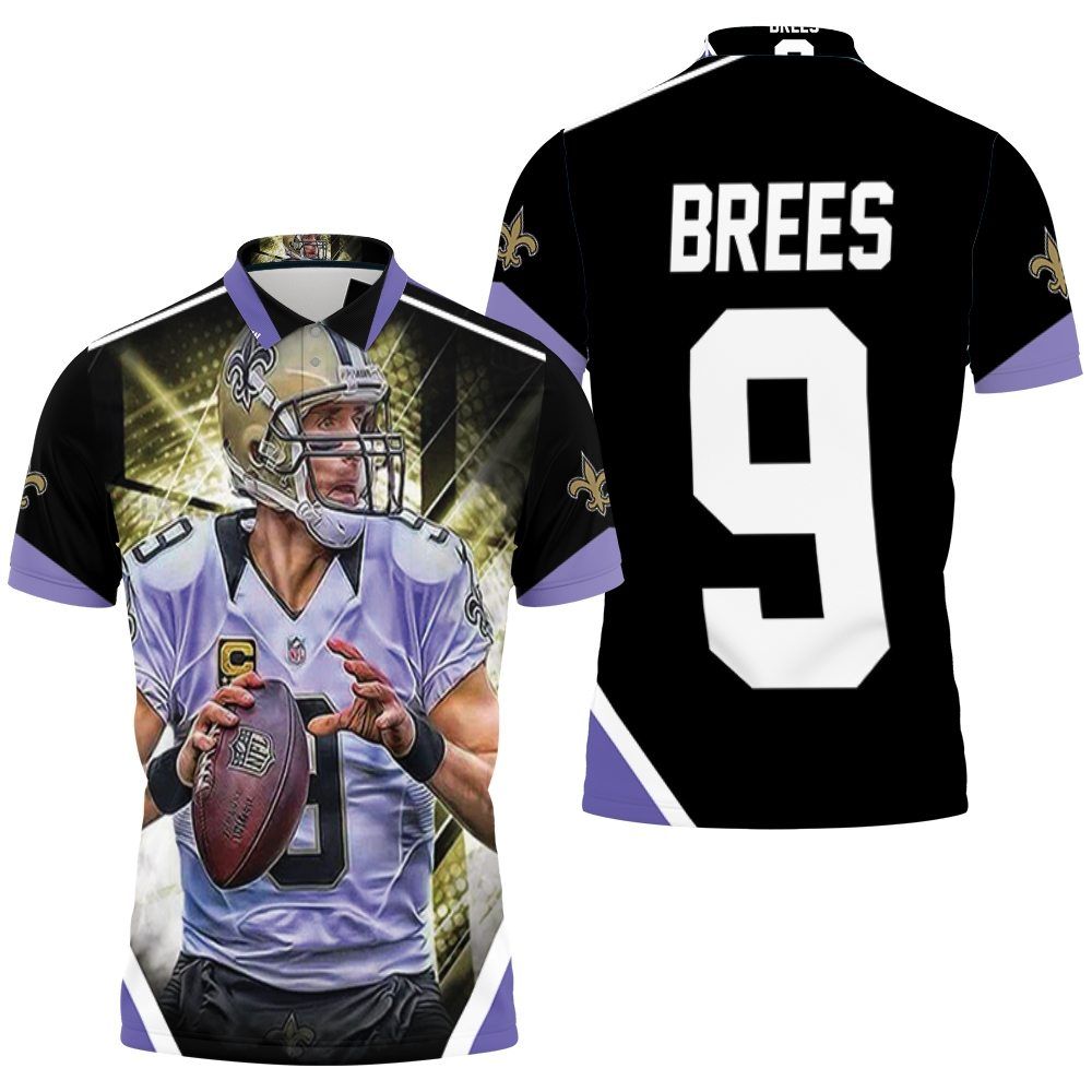 Drew Brees 9 New Orleans Saints Purple 3D All Over Print Polo Shirt