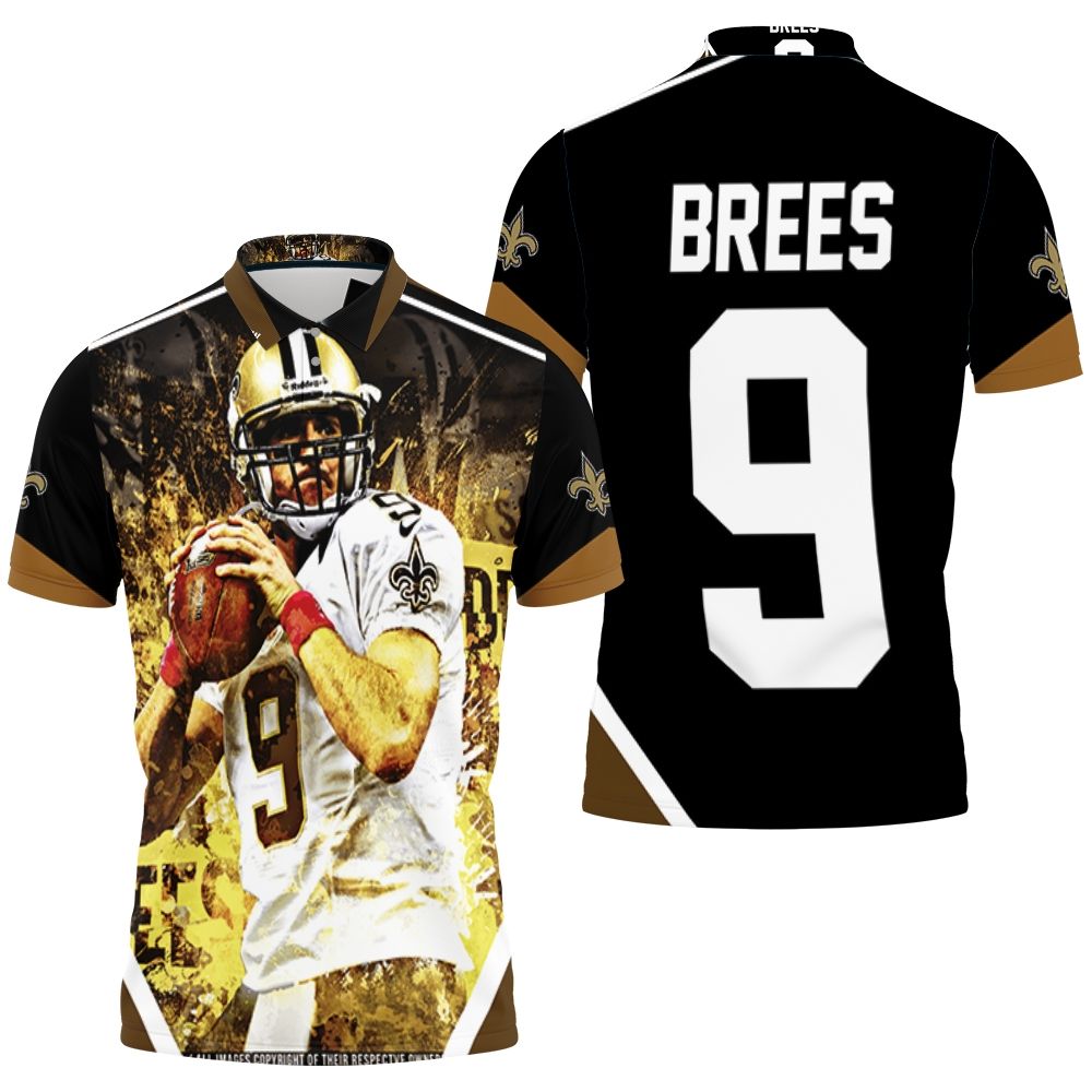 Drew Brees New Orleans Saints Black Yellow 3D All Over Print Polo Shirt