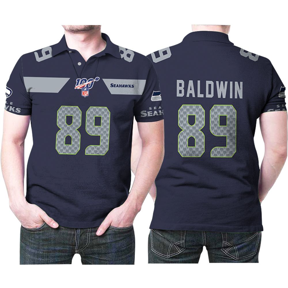 Seattle Seahawks Doug Baldwin #89 Nfl American Football Navy 100th Season Polo Shirt