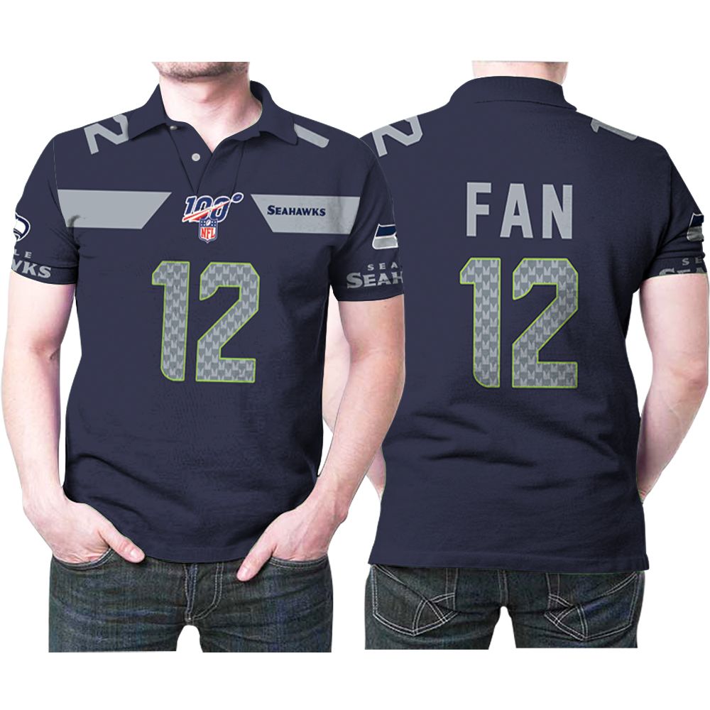 Seattle Seahawks Fan #12 Nfl American Football Navy 100th Season Polo Shirt