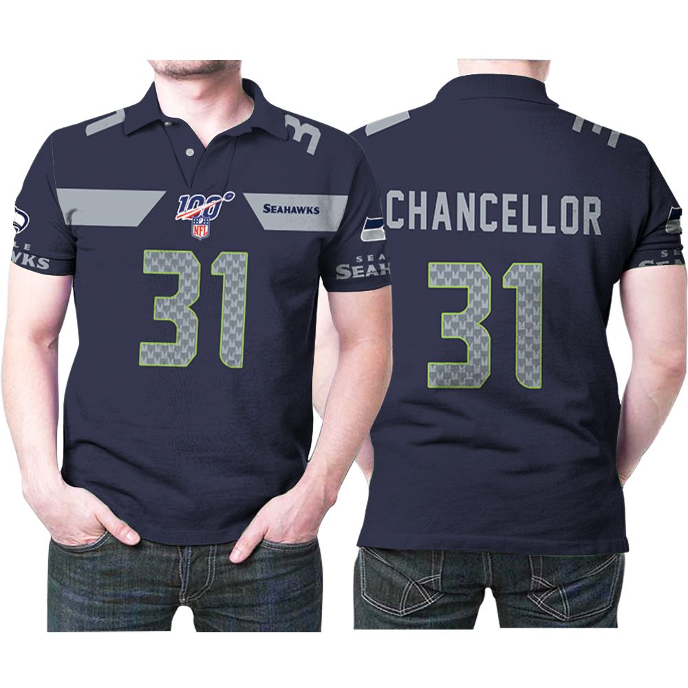 Seattle Seahawks Kam Chancellor #31 Nfl American Football Navy 100th Season Polo Shirt