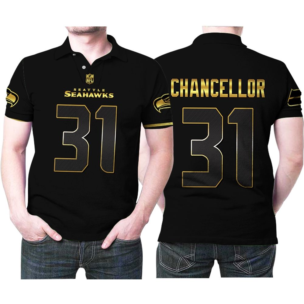 Seattle Seahawks Kam Chancellor #31 Nfl American Football Team Black Golden Edition Polo Shirt