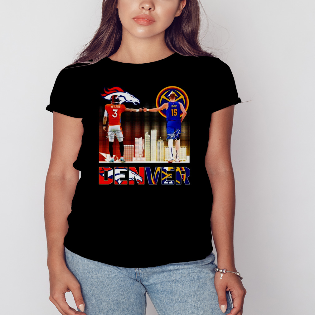 Russell Wilson Nikola Jokić Denver Broncos Nuggets skyline