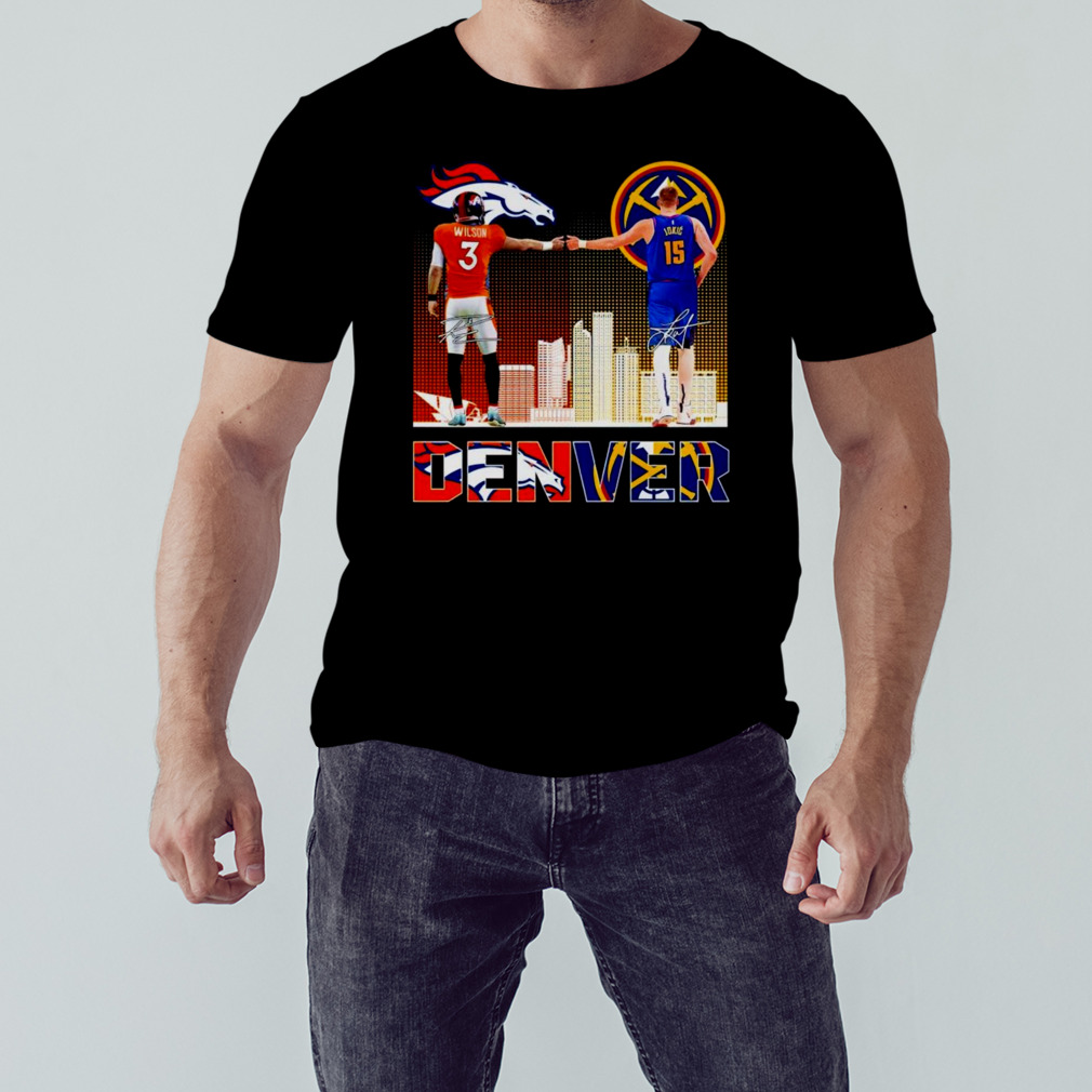 Denver city skyline Russell Wilson vs Nikola Jokic signatures shirt,  hoodie, sweater, long sleeve and tank top