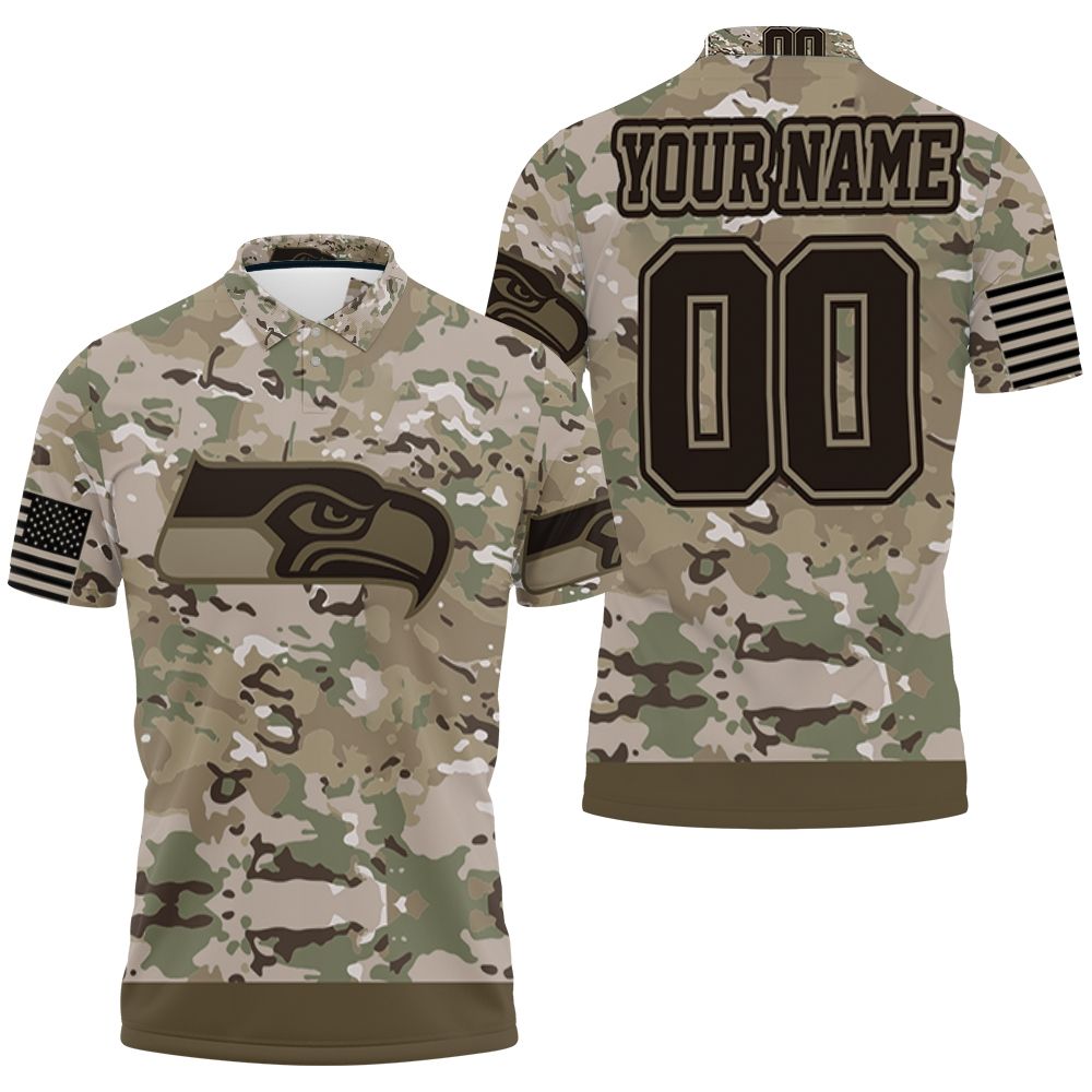 Seattle Seahawks Camouflage Veteran Personalized 3D All Over Print Polo Shirt