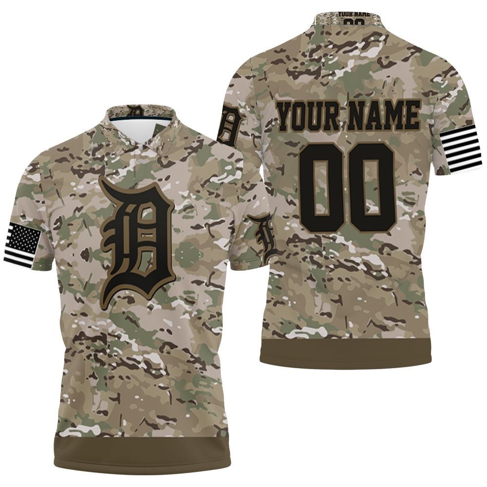 Detroit Tigers Camouflage Veteran Personalized Olive 3D All Over Print Polo Shirt