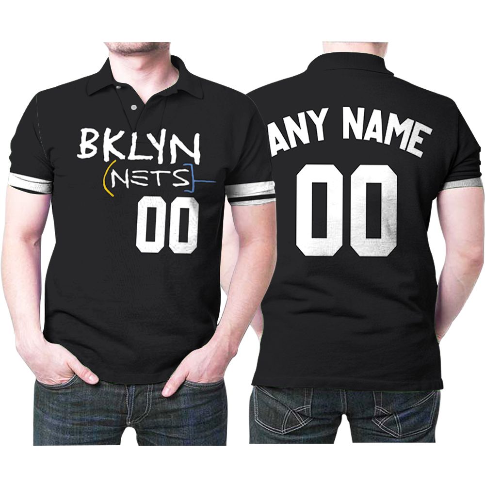 Personalized Brooklyn Nets Any Name 00 City Edition Black Jersey Inspired Style 3D All Over Print Polo Shirt