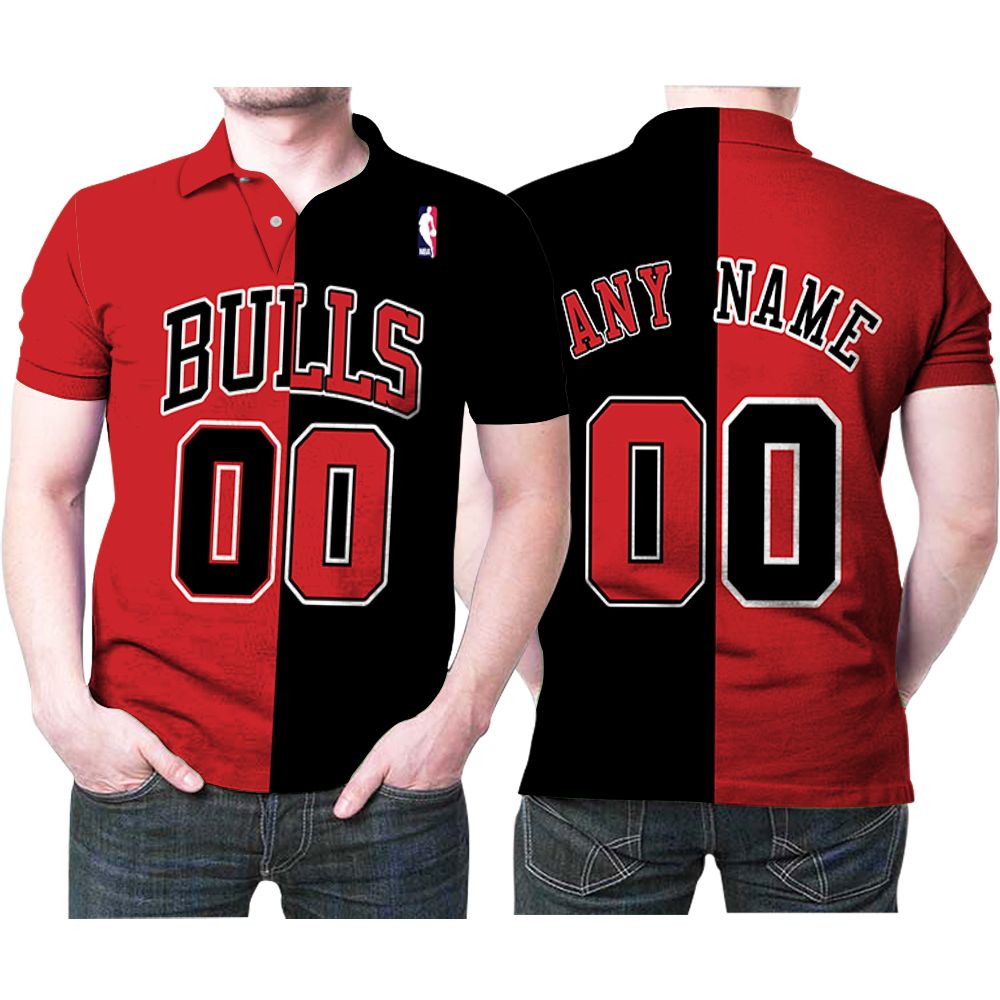 Personalized Chicago Bulls Any Name 00 90s Throwback Split Edition Red Black Jersey Inspired Style 3D All Over Print Polo Shirt