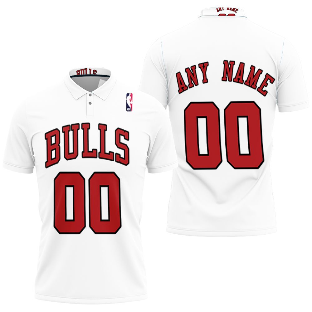 Personalized Chicago Bulls Any Name 00 Throwback 90s White Jersey Inspired Style 3D All Over Print Polo Shirt