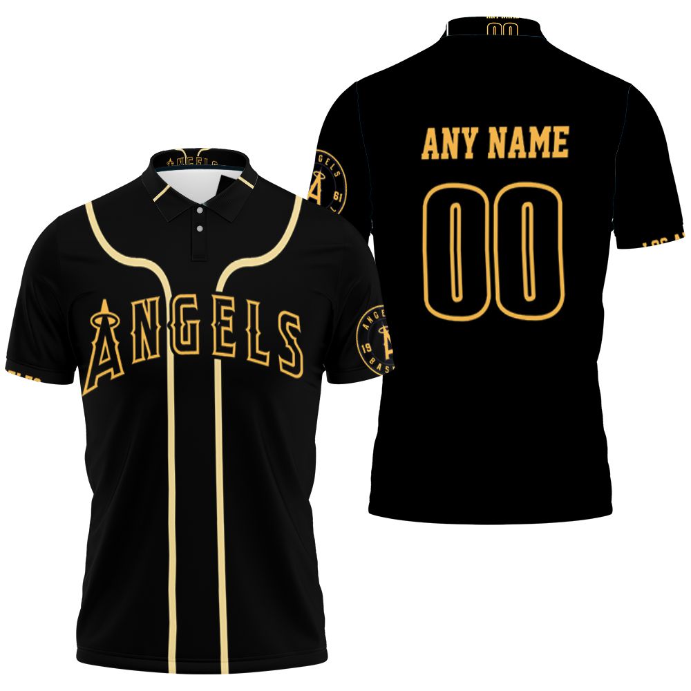 Personalized Los Angeles Angels 00 Anyname Mlb Golden Black Jersey Inspired Style Gift For Los Angeles Angels Fans Polo Shirt