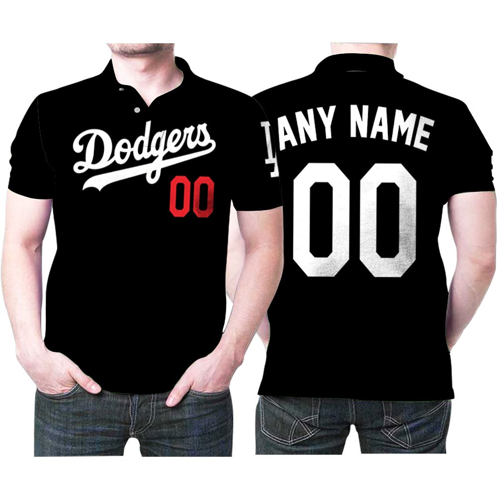 Personalized Los Angeles Dodgers Any Name 00 Mlb Team Black Jersey Inspired Style 3D All Over Print Polo Shirt