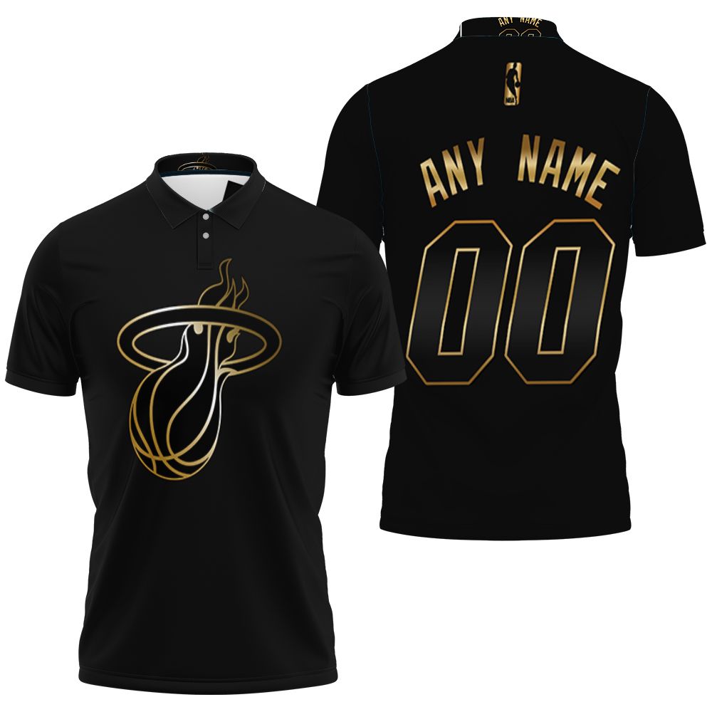 Personalized Miami Heat 00 Anyname Nba Golden Edition Black Jersey Inspired Style Gift For Miami Heat Fans 3D All Over Print Polo Shirt