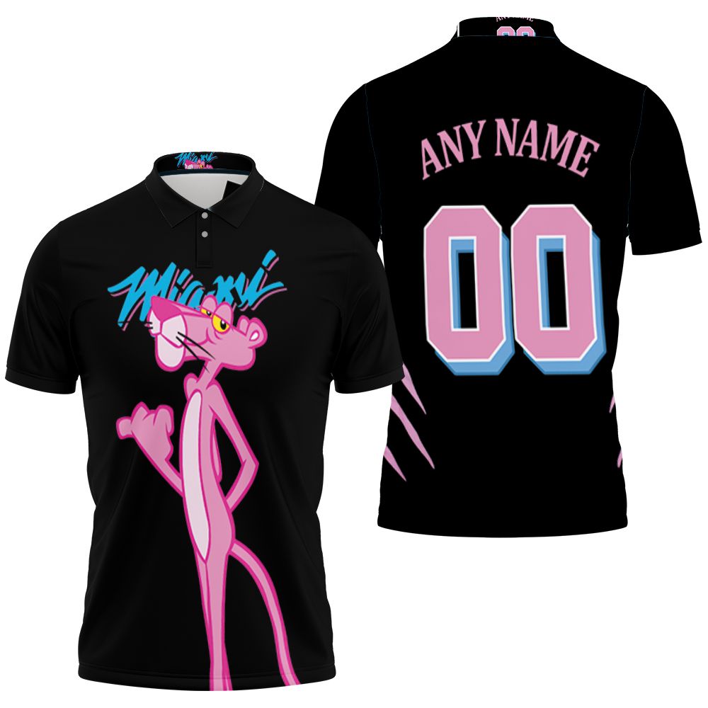 Personalized Miami Heat X Pink Panther Mashup Any Name 00 Black Jersey Inspired Style 3D All Over Print Polo Shirt