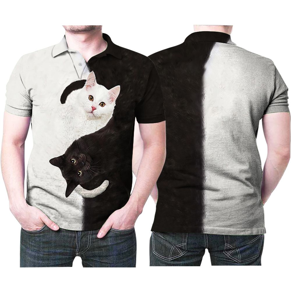 Yin And Yang Black White Cute Cats 3D All Over Print Polo Shirt