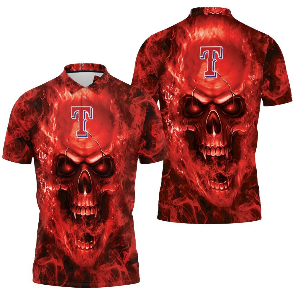 Art Texas Rangers Mlb Fans Skull 3D All Over Print Polo Shirt