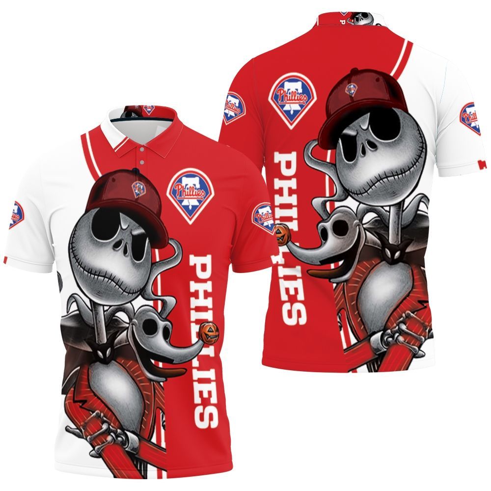 Philadelphia Phillies Jack Skellington And Zero 3D All Over Print Polo Shirt