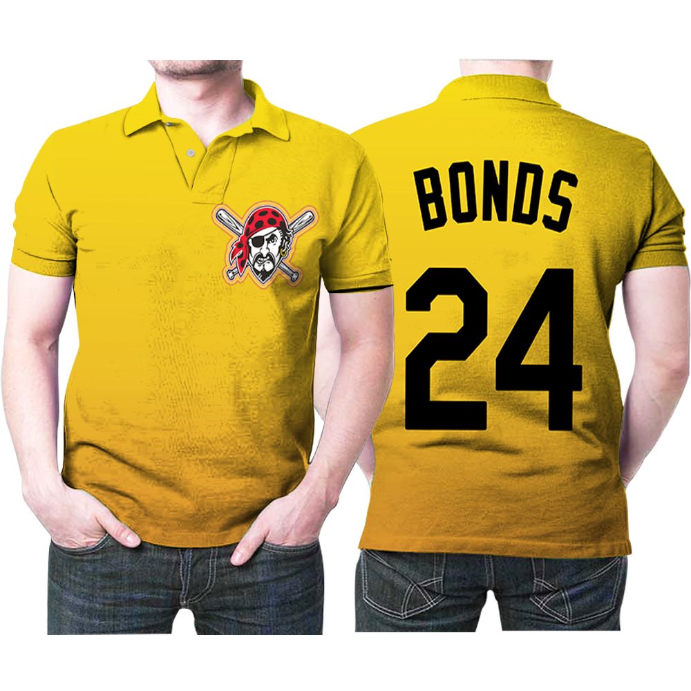 Pittsburgh Pirates 24 Barry Bonds Throwback Mlb Yellow Jersey Inspired Style Polo Shirt