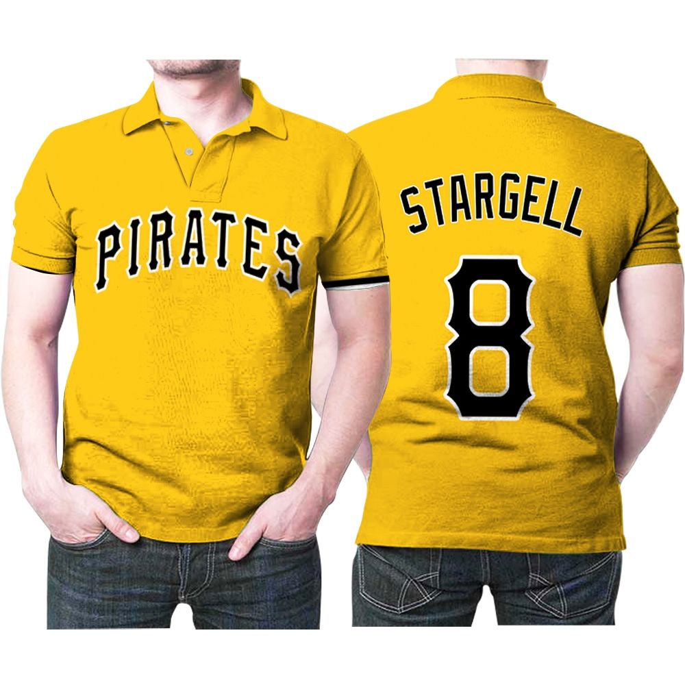 Pittsburgh Pirates Willie Stargell #8 Mlb Great Player Baseball Team Logo Majestic Official Gold Polo Shirt