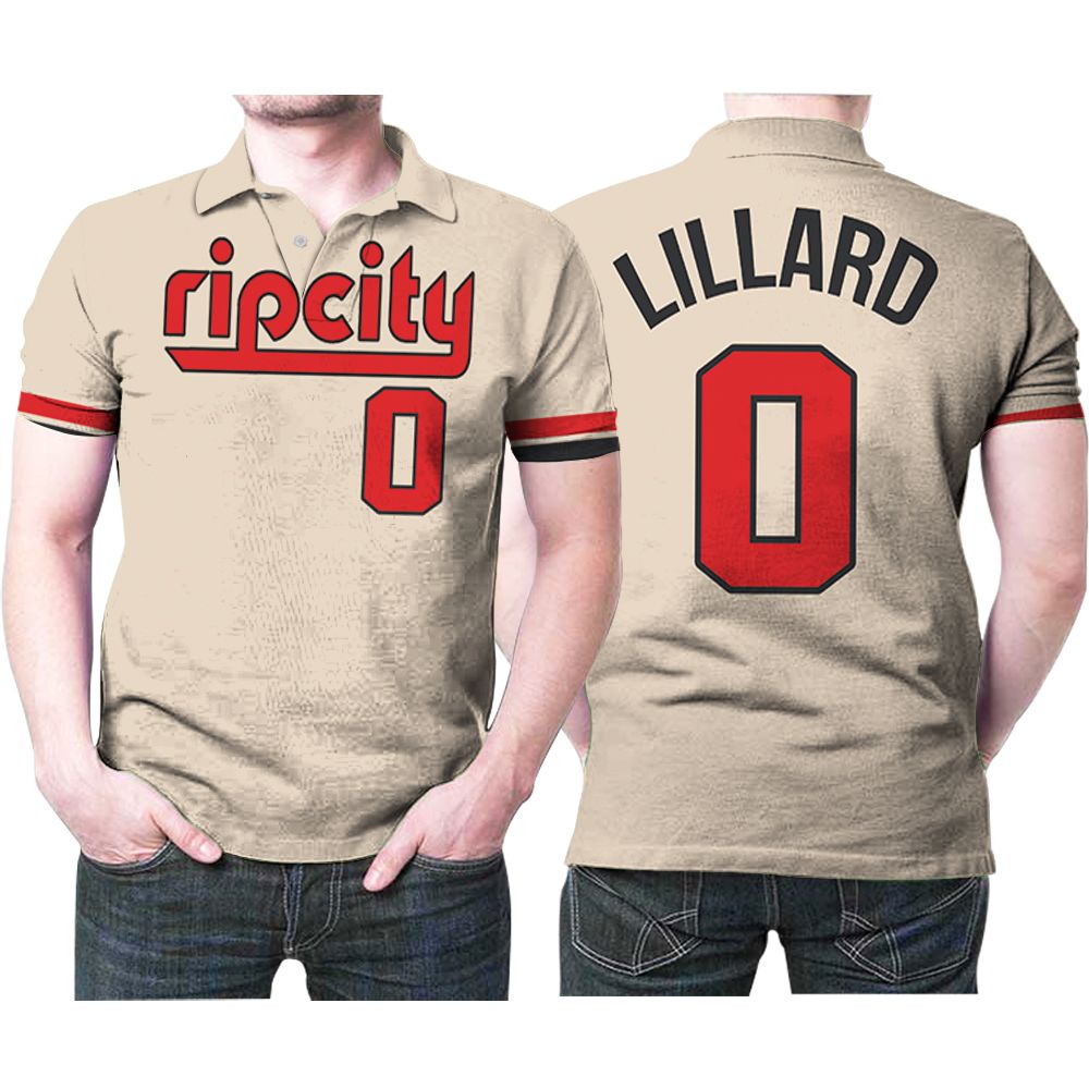 Portland Trail Blazers Damian Lillard 0 Finished City Edition Swingman Cream Jersey Style Polo Shirt