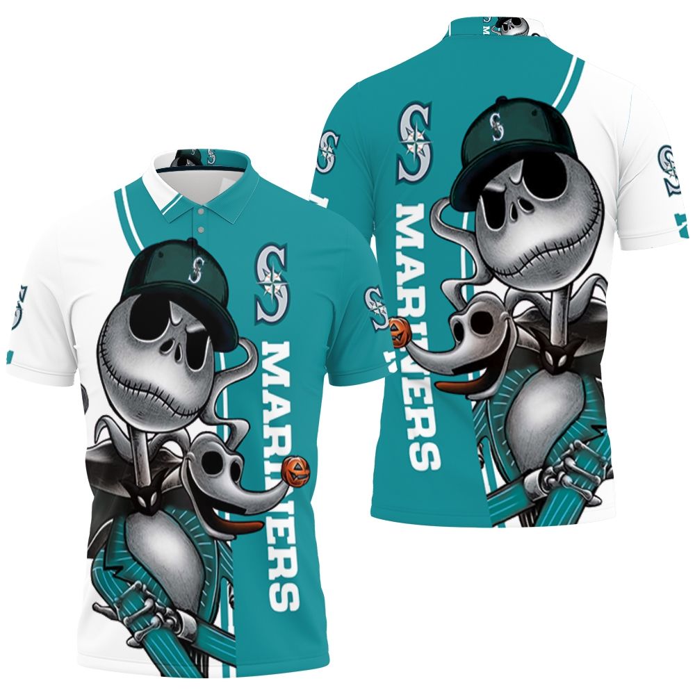 Seattle Mariners Jack Skellington And Zero 3D All Over Print Polo Shirt