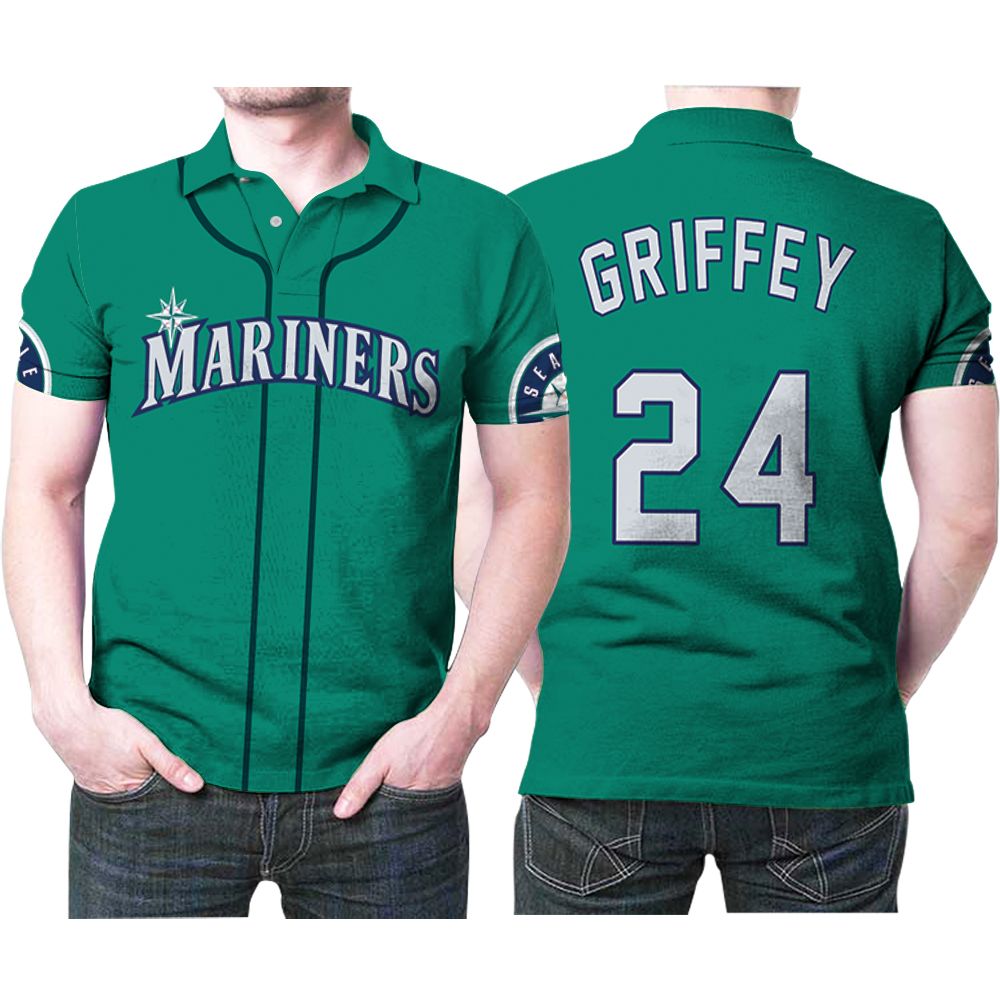 Seattle Mariners Ken Griffey Jr Mlb Baseball Majestic Cool Base Player Northwest Green Jersey Style Polo Shirt